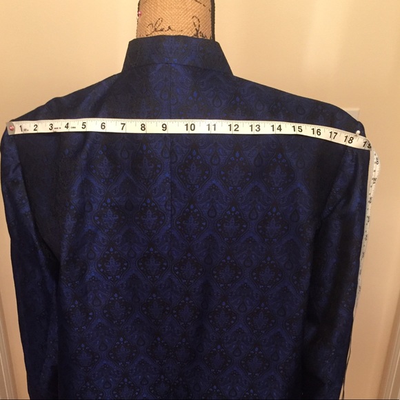 Vintage custom made silk brocade jacket in cobalt blue and black - Picture 14 of 14